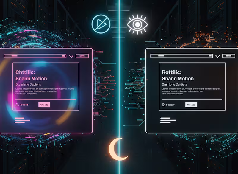 Futuristic web interface showing two versions: one
animated and one streamlined for accessibility