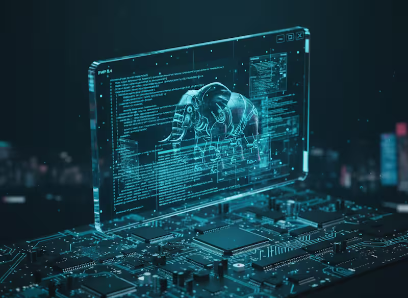 Architecture diagram detailing in-memory interaction between PHP 8.4 core, Saucer v6.0 FFI bindings, and OS WebView engines